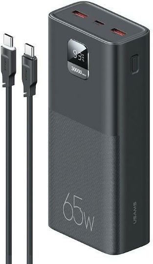 Usams PB68 Power Bank 30000mAh 65W with 2 USB-A Ports and USB-C Port Quick Charge 3.0 Black vue 2