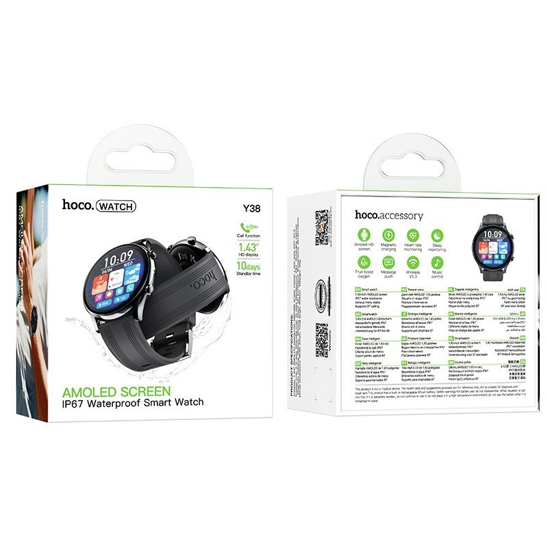 Hoco Y38 Smartwatch with Heart Rate Monitor Black view 4