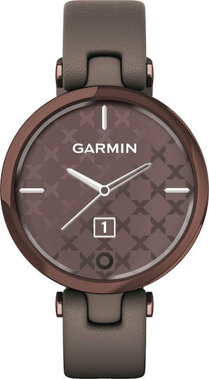 Garmin Lily Classic Stainless Steel Waterproof Smartwatch with Heart Rate Monitor (Dark Bronze Bezel with Paloma Case and Italian Leather Band) view 1