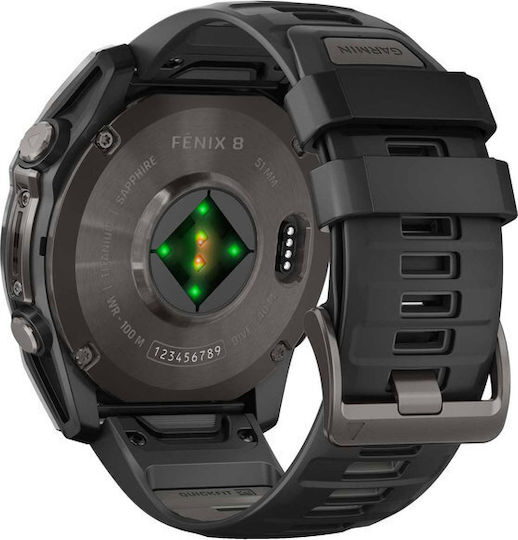 Garmin Fenix 8 Stainless Steel 51mm Waterproof Smartwatch with Heart Rate Monitor (Sapphire, Carbon Grey Dlc With Black/Pebble Grey Silicone Band) view 8