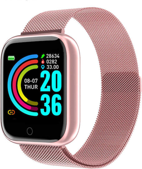 Idealstore 88 Smartwatch Fitness Bracelet Magnetic Metal Bracelet Heart Rate Monitoring Blood Pressure Bluetooth Call Notifications Facebook Sms Water Resistant Ip 67 1.30 Screen + Silicone Bracelet Pink view 1