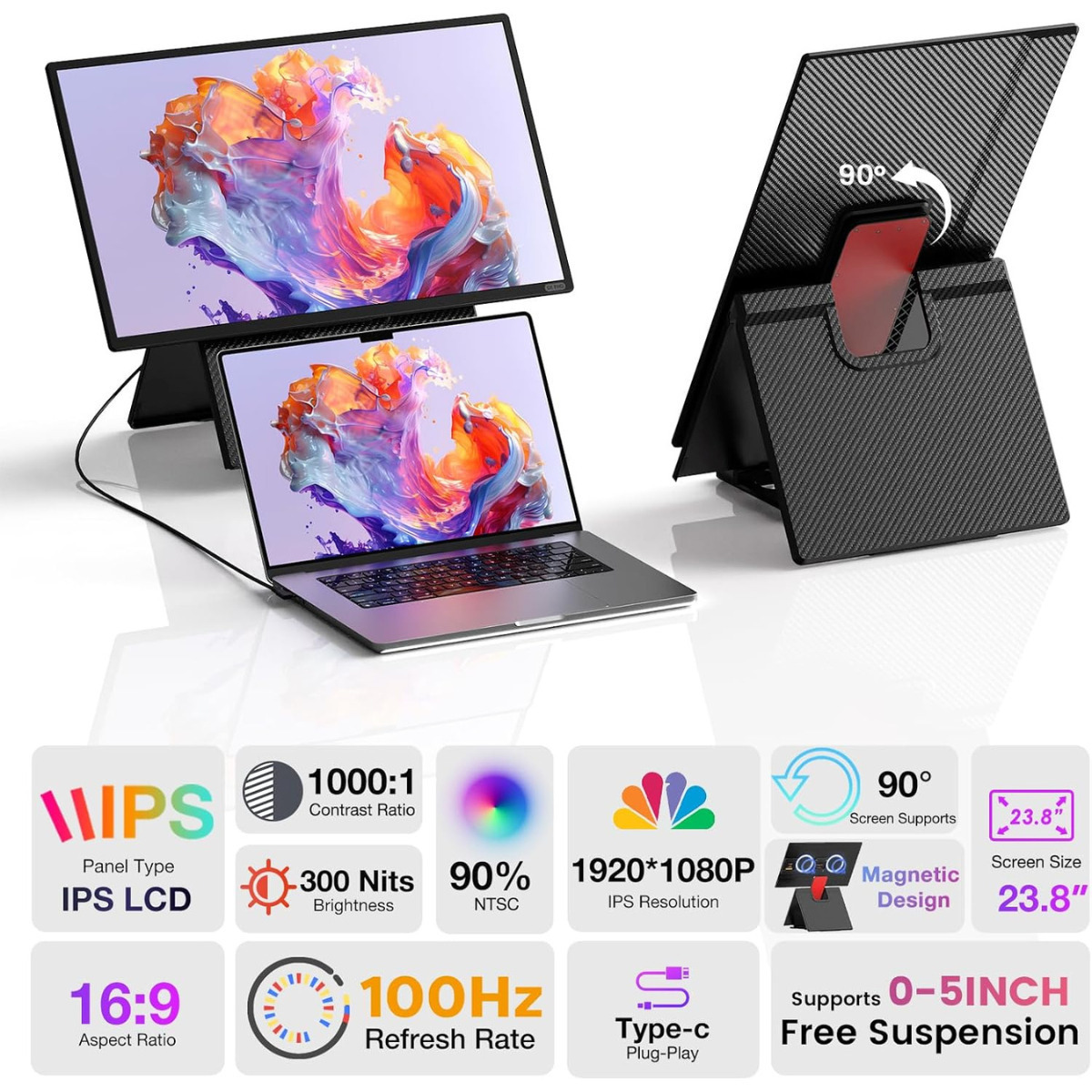 Qova IPS Portable Monitor 23.8" FHD 1920x1080 view 3