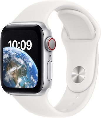 Apple Watch SE 2022 Cellular Aluminium 40mm Waterproof with eSIM and Heart Rate Monitor (Silver with White Sport Band) view 2