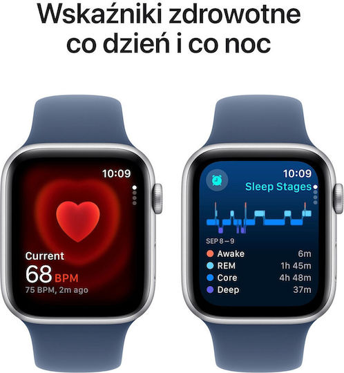 Apple Watch SE 2024 Aluminium 40mm Waterproof with eSIM and Heart Rate Monitor (Silver with Denim Sport Band (S/M)) view 3