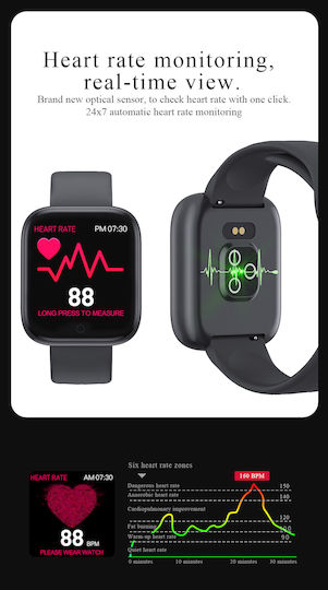 T85 42mm Smartwatch with Heart Rate Monitor (Black) view 2