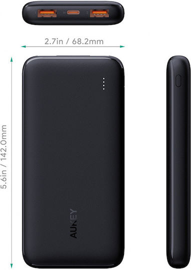 Aukey PB-N73s Power Bank 10000mAh 20W with 2 USB-A Ports and USB-C Port Power Delivery / Quick Charge 3.0 Black vista 3