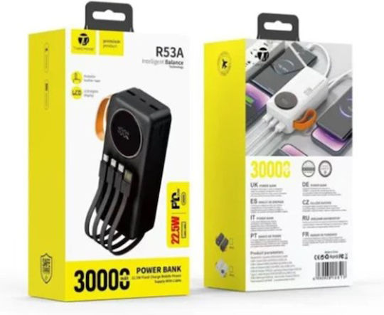 Takemore R53A Power Bank 30000mAh 22.5W with USB-A Port and USB-C Port Black vue 2