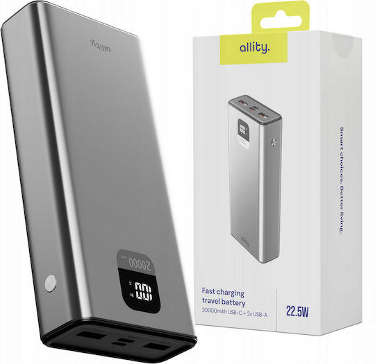 Allity APB-100 Power Bank 20000mAh 22.5W with 2 USB-A Ports and 2 USB-C Ports Power Delivery Gray
