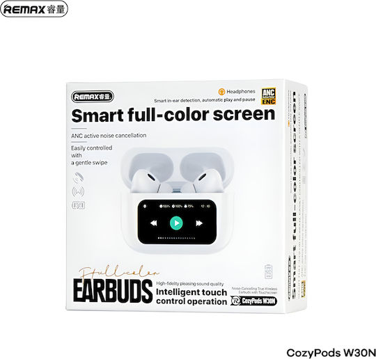 Remax CozyPods W30N In-ear Bluetooth Handsfree Earphones with Charging Case White vue 2