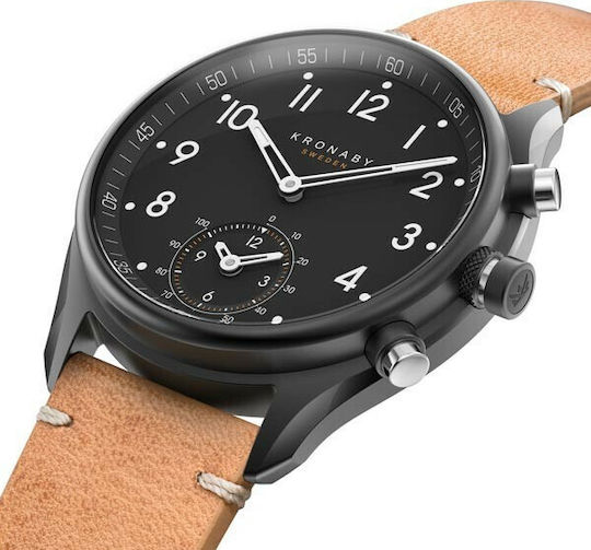 Kronaby Apex Hybrid Stainless Steel 43mm Waterproof Smartwatch (Beige Leather) view 4
