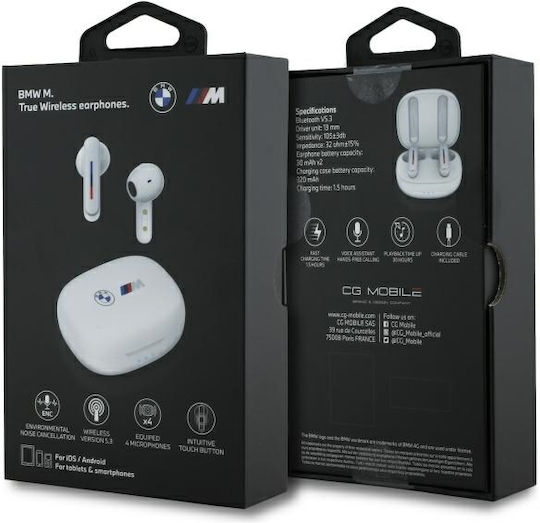BMW Printed Logos In-ear Bluetooth Handsfree Earphones with Charging Case White view 6