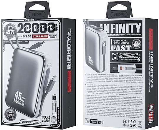 WK WP-50 Power Bank 20000mAh 45W Power Delivery White view 5