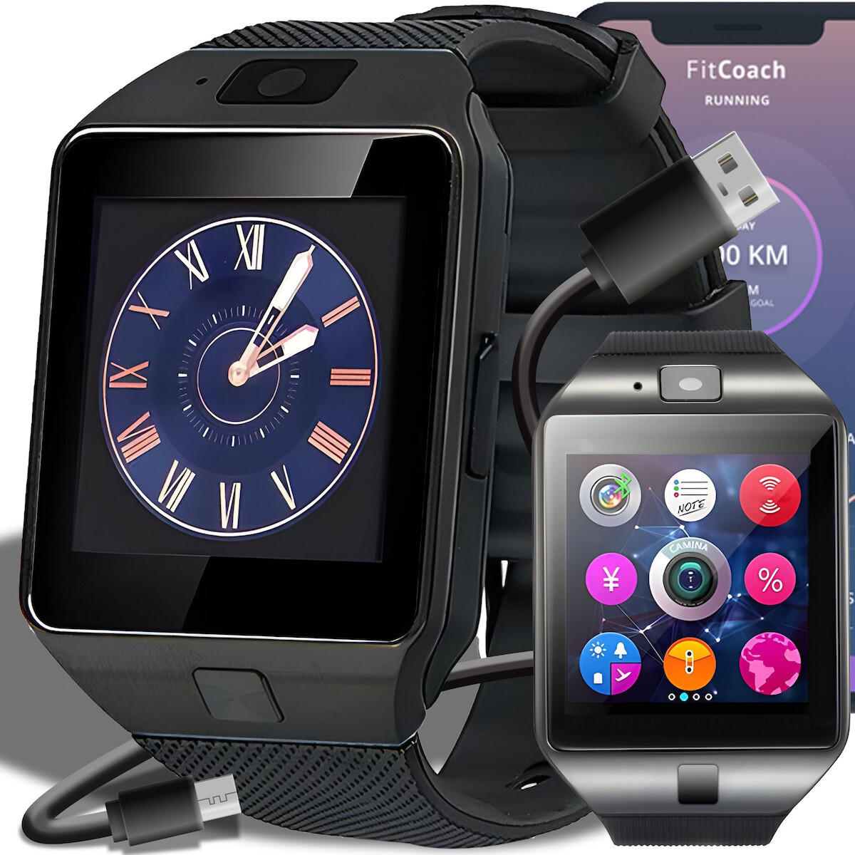 E039 Smartwatch with SIM (Black) view 1
