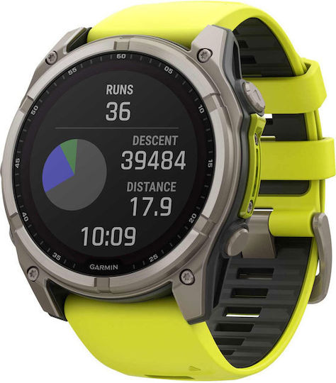 Garmin Fenix 8 Solar Titanium 51mm Waterproof Smartwatch with Heart Rate Monitor (Sapphire, Titanium With Amp Yellow/Graphite Silicone Band) vue 3