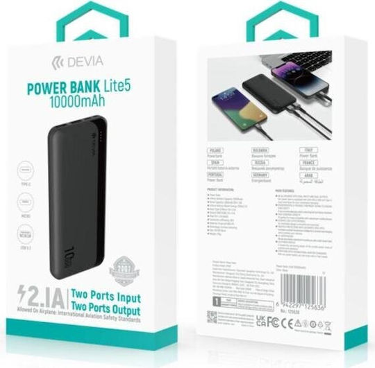 Devia EP187 Power Bank 10000mAh 10W with 2 USB-A Ports Black view 3