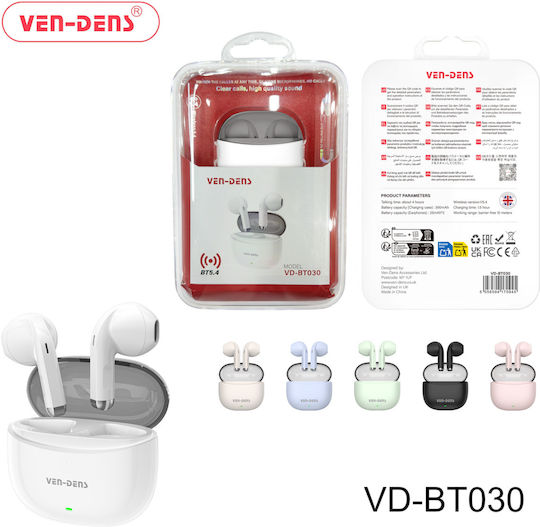 Ven-Dens VD-BT030 In-ear Bluetooth Handsfree Earphones with Charging Case White view 1