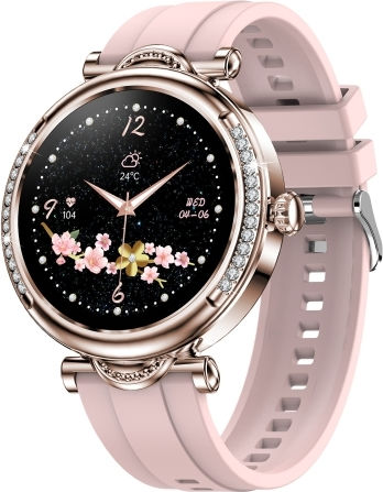 Cf32 1.27 Inch Screen Lady Smart Watch Silicone Band Support Female Physiology Monitoring & 100+ Sports Modes Gold view 1