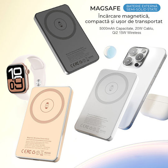 Voltres MagSafe Power Bank 5000mAh 15W with USB-C Port White view 5