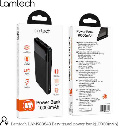 Lamtech Power Bank 10000mAh with 2 USB-A Ports Black view 8