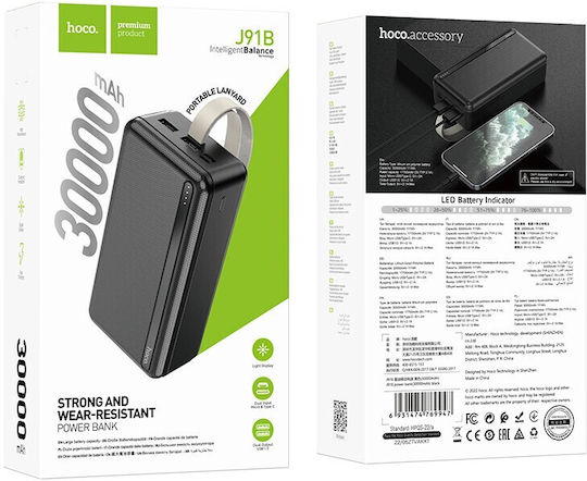 Hoco J91B Power Bank 30000mAh with 2 USB-A Ports and USB-C Port Black vue 4