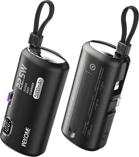 WK WP-19 Power Bank 5000mAh 22.5W with 2 USB-C Ports Black vue 4