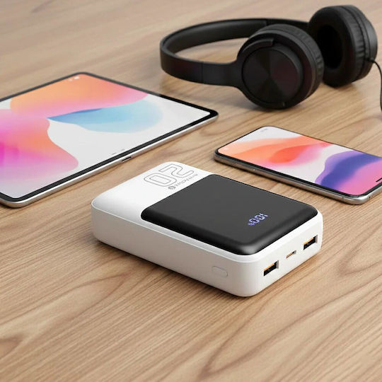 everActive EB-20Q Power Bank 20000mAh 22.5W with 2 USB-A Ports and USB-C Port White vue 6