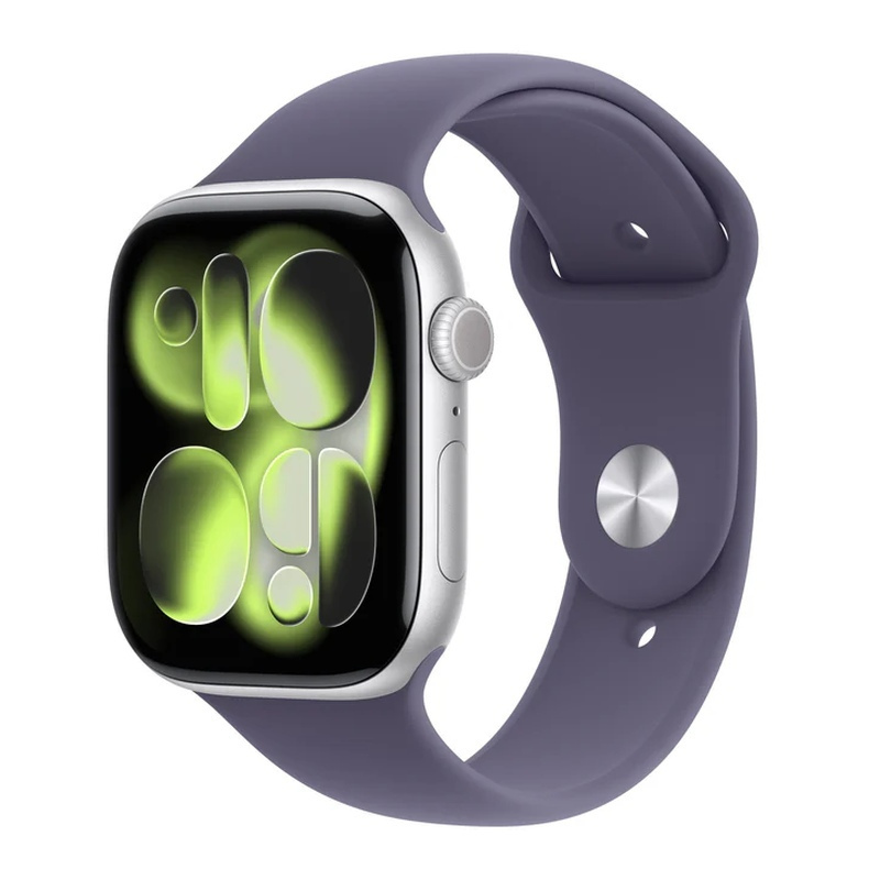 Apple Watch Series 11 Aluminium 46mm Waterproof with Heart Rate Monitor (Silver Aluminium Case with Purple Fog Sport Band - M/L) view 1