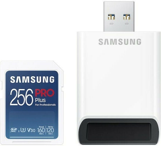 Samsung Pro Plus SDXC 256GB U3 V30 UHS-I 160MB/s with USB Reader
