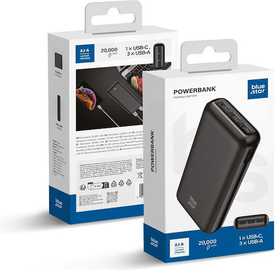 Blue Star W2027 Power Bank 20000mAh with 3 USB-A Ports and USB-C Port Black