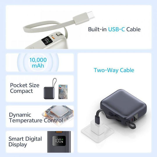 QCY PB10C Power Bank 10000mAh 35W with USB-C Port Power Delivery Gray view 4