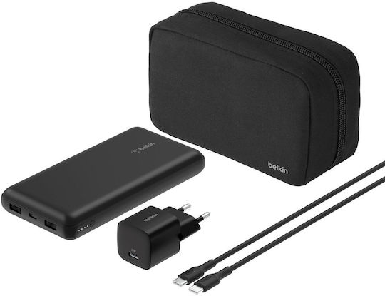 Belkin BoostCharge Set Power Bank 20000mAh with USB-A Port and 2 USB-C Ports Black