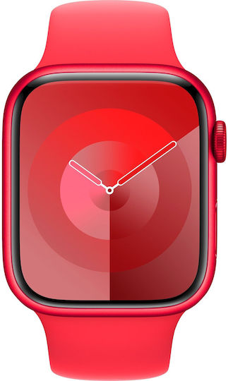 Apple Watch Series 9 Cellular Aluminium 45mm Waterproof with eSIM and Heart Rate Monitor ((PRODUCT)RED Sport Band (M/L)) view 1