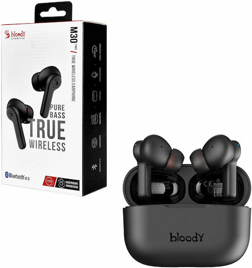 A4Tech M30 In-ear Bluetooth Handsfree Earphones with Sweat Resistance and Charging Case Black view 1