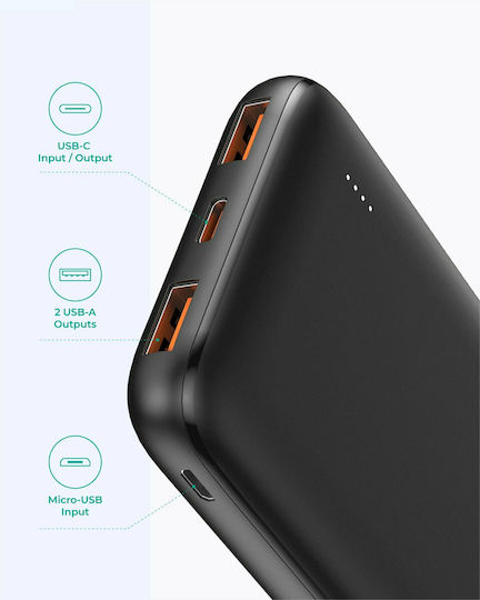 Aukey PB-N73s Power Bank 10000mAh 20W with 2 USB-A Ports and USB-C Port Power Delivery / Quick Charge 3.0 Black vista 4
