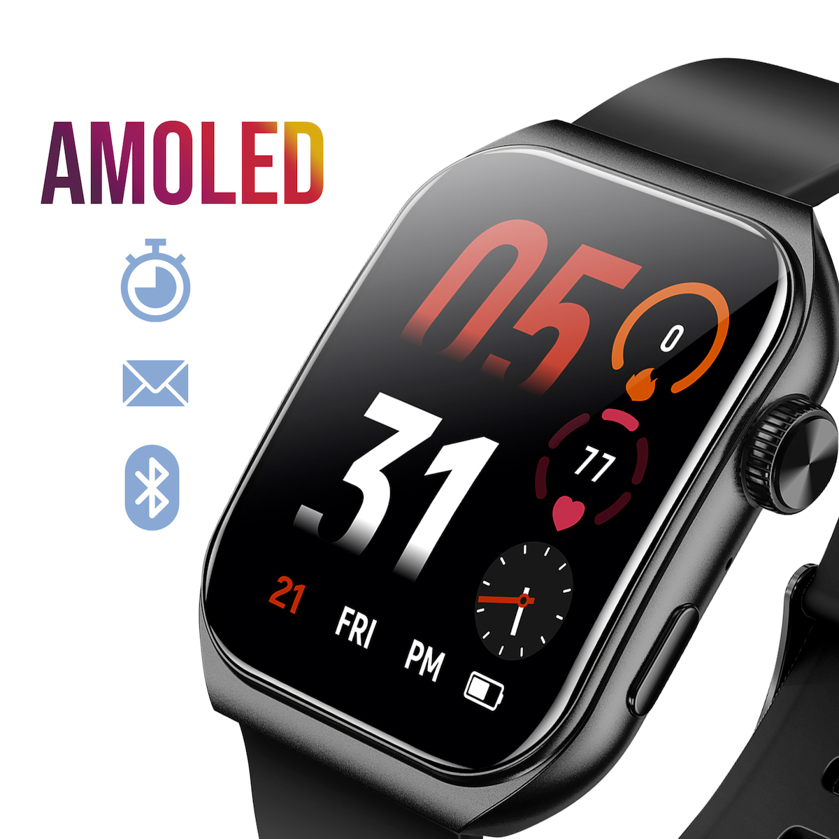 Akashi Connected 42mm Smartwatch with Heart Rate Monitor (Black) view 2