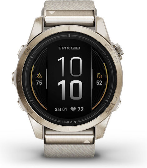 Garmin epix Pro Sapphire Edition Titanium Waterproof Smartwatch with Heart Rate Monitor (Soft Gold with Cream Heathered Nylon)