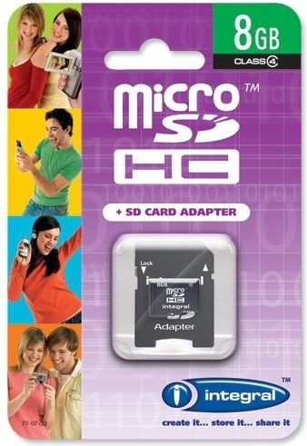 Integral microSDHC 8GB Class 4 with Adapter view 1