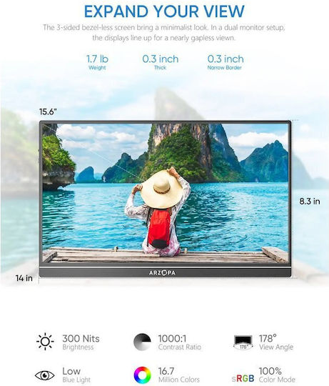 Arzopa S1 TABLE IPS HDR Portable Monitor 15.6" FHD 1920x1080 view 6