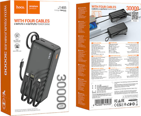 Hoco J146B Power Bank 30000mAh 20W with USB-A Port and USB-C Port Black view 5