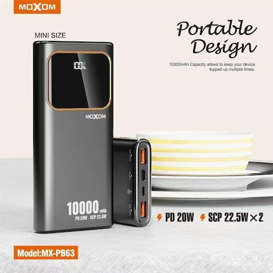 Moxom MX-PB63 Power Bank 10000mAh 20W with 2 USB-A Ports Power Delivery Black view 2