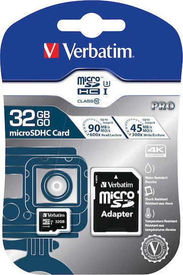 Verbatim Pro microSDHC 32GB U3 UHS-I 90MB/s Memory Card with Adapter view 2