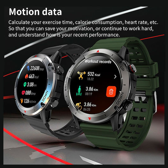 NX9 50mm Smartwatch with Heart Rate Monitor (Black / Khaki) view 5