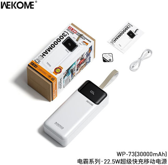 WK WP-73 Power Bank 30000mAh with 2 USB-A Ports and USB-C Port White view 2