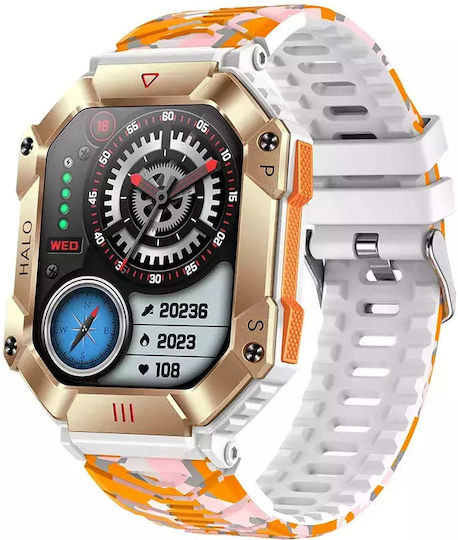 Men's Smart Watch Nubi Kr80 Ips Display Bluetooth Call 650 Mah Battery Pulse Calories Blood Pressure Remote Camera 100+ Sports Modes Orange Camouflage view 5