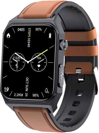 E530 1.91 Inch Ip68 Waterproof Leather Band Smart Watch Supports Ecg Non-invasive Blood Sugar Brown
