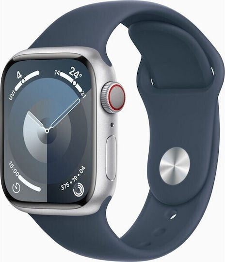 Apple Watch Series 9 Cellular Stainless Steel 45mm Waterproof with eSIM and Heart Rate Monitor (Silver with Storm Blue Sport Band (M/L)) view 3