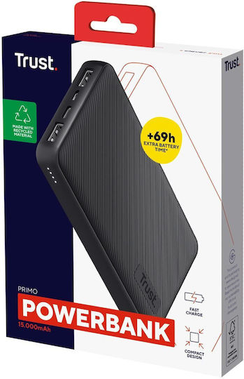 Trust Primo Power Bank 15000mAh 15W with 2 USB-A Ports and USB-C Port Black view 3