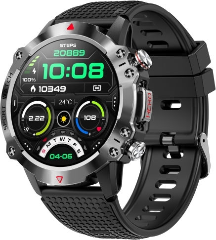 K10 1.39 Inch Ip67 Waterproof Smart Watch Support Heart Rate Sleep Monitoring Black Silver