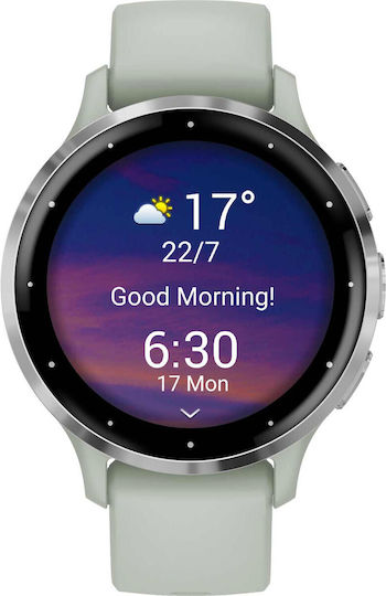 Garmin Venu 3S 41mm Waterproof Smartwatch with Heart Rate Monitor (Silver Stainless Steel Bezel with Sage Gray Case and Silicone Band) view 1