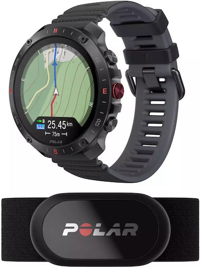 Polar Grit X2 Pro + Heart Rate Belt Stainless Steel 49mm Waterproof Smartwatch with Heart Rate Monitor (S/L Black Silicone Strap) view 3